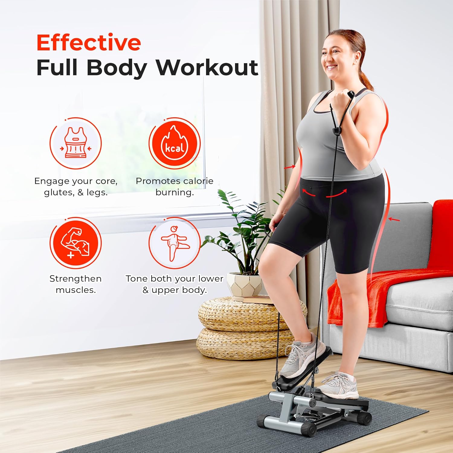 Mini Stepper Stair Step Workout Machine with Resistance Bands Grey
