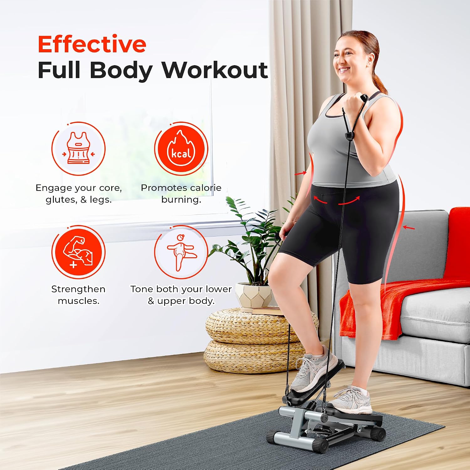 Mini Stepper Exercise Machine with Resistance Bands Grey NO. 012-S