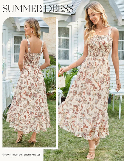 GRACE KARIN Women's Floral Boho Maxi Dress Square Neck Sleeveless