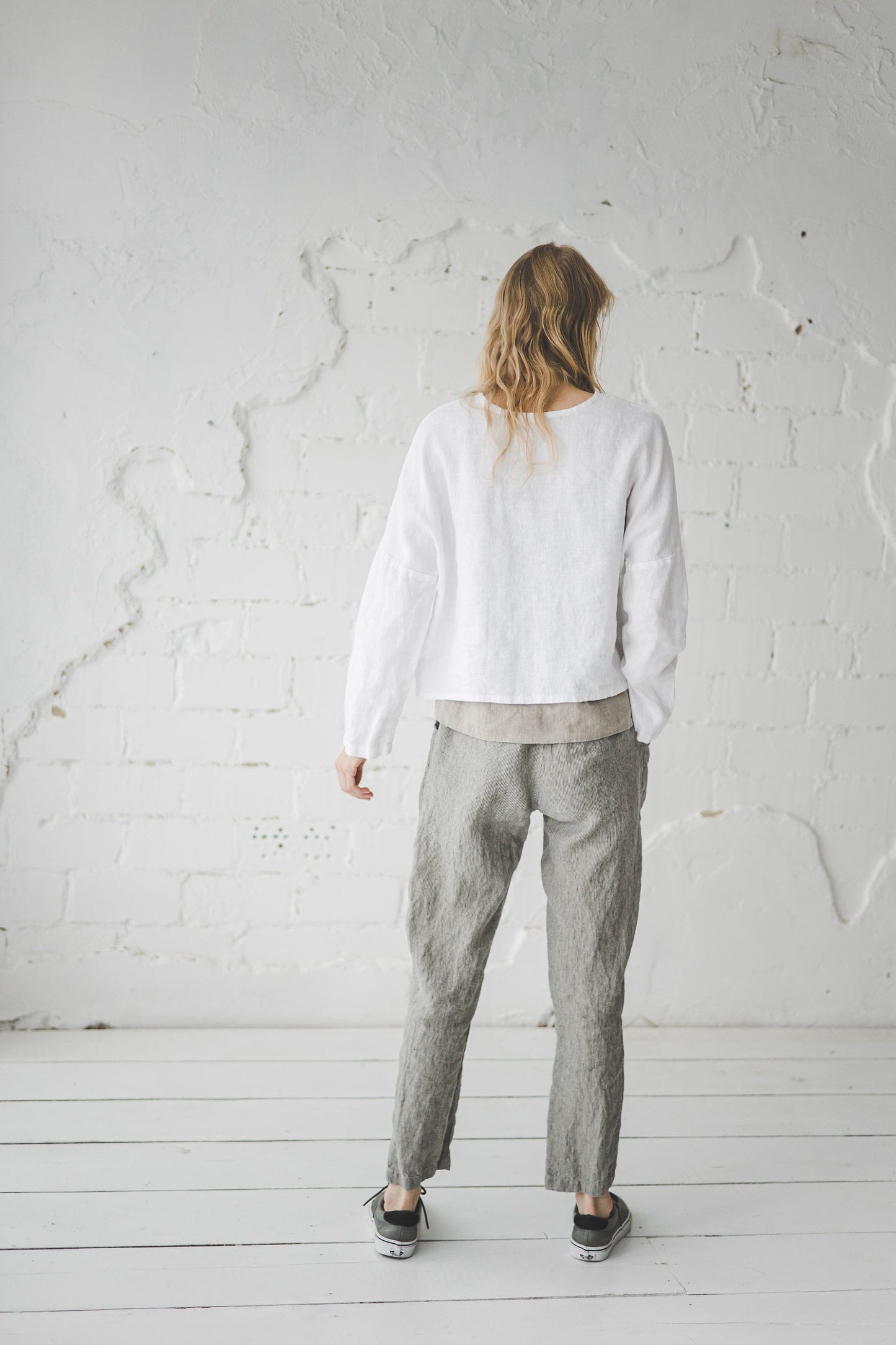 OldLinenMill Relaxed Trousers Soft Wash Elastic Waist Casual Pants