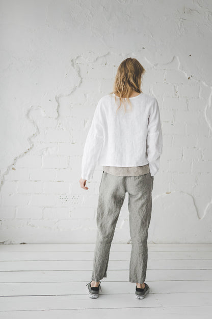 OldLinenMill Relaxed Trousers Soft Wash Elastic Waist Casual Pants