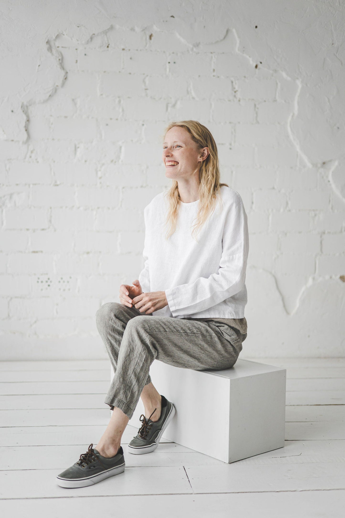 OldLinenMill Relaxed Trousers Soft Wash Elastic Waist Casual Pants