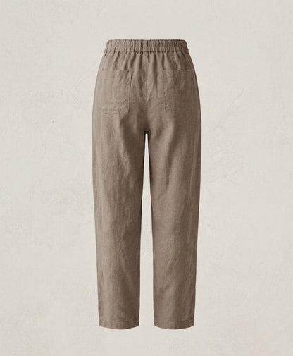 Linenia Women's High-Waist Linen Pants with Embroidered Flowers