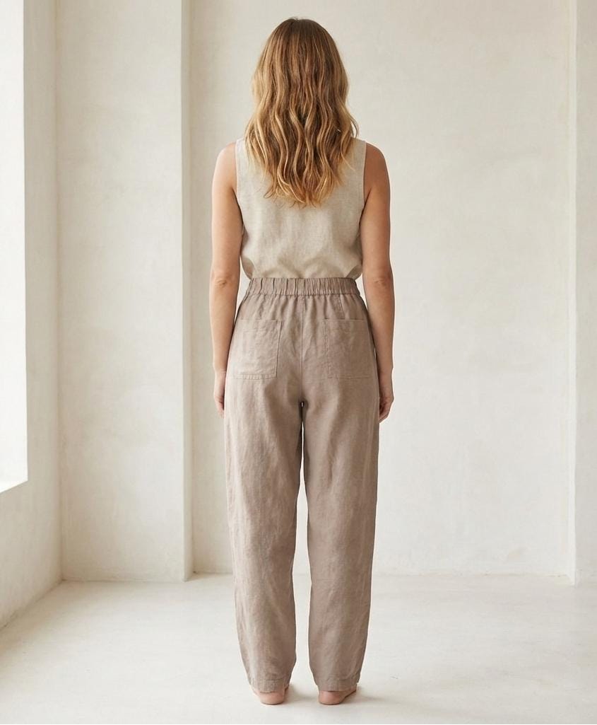 Linenia Women's High-Waist Linen Pants with Embroidered Flowers