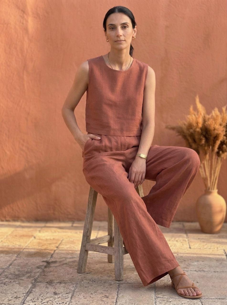 Artensy Women's Linen Palazzo Pants High Waist Relaxed Fit Culottes