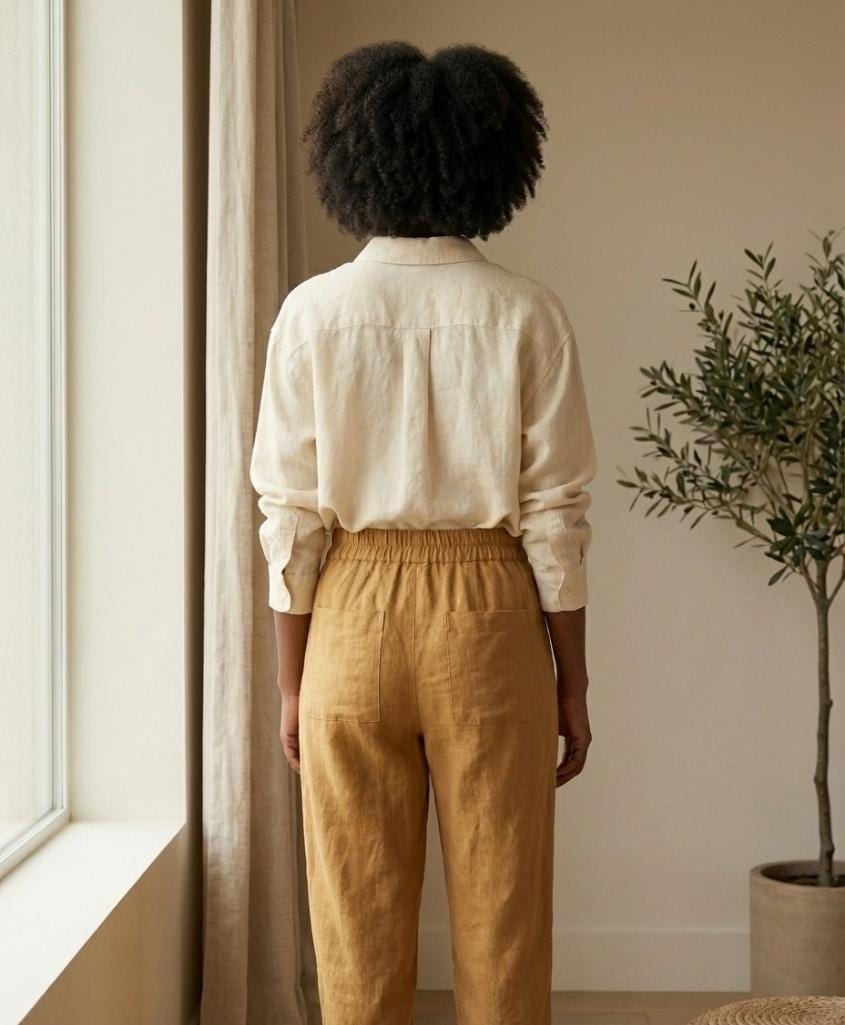 Linenia Women's High-Waist Linen Pants with Embroidered Flowers