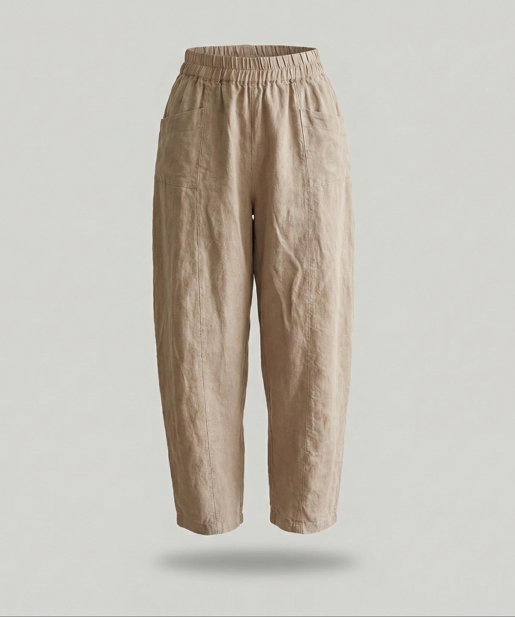 Linenia Women's High-Waist Linen Pants with Embroidered Flowers