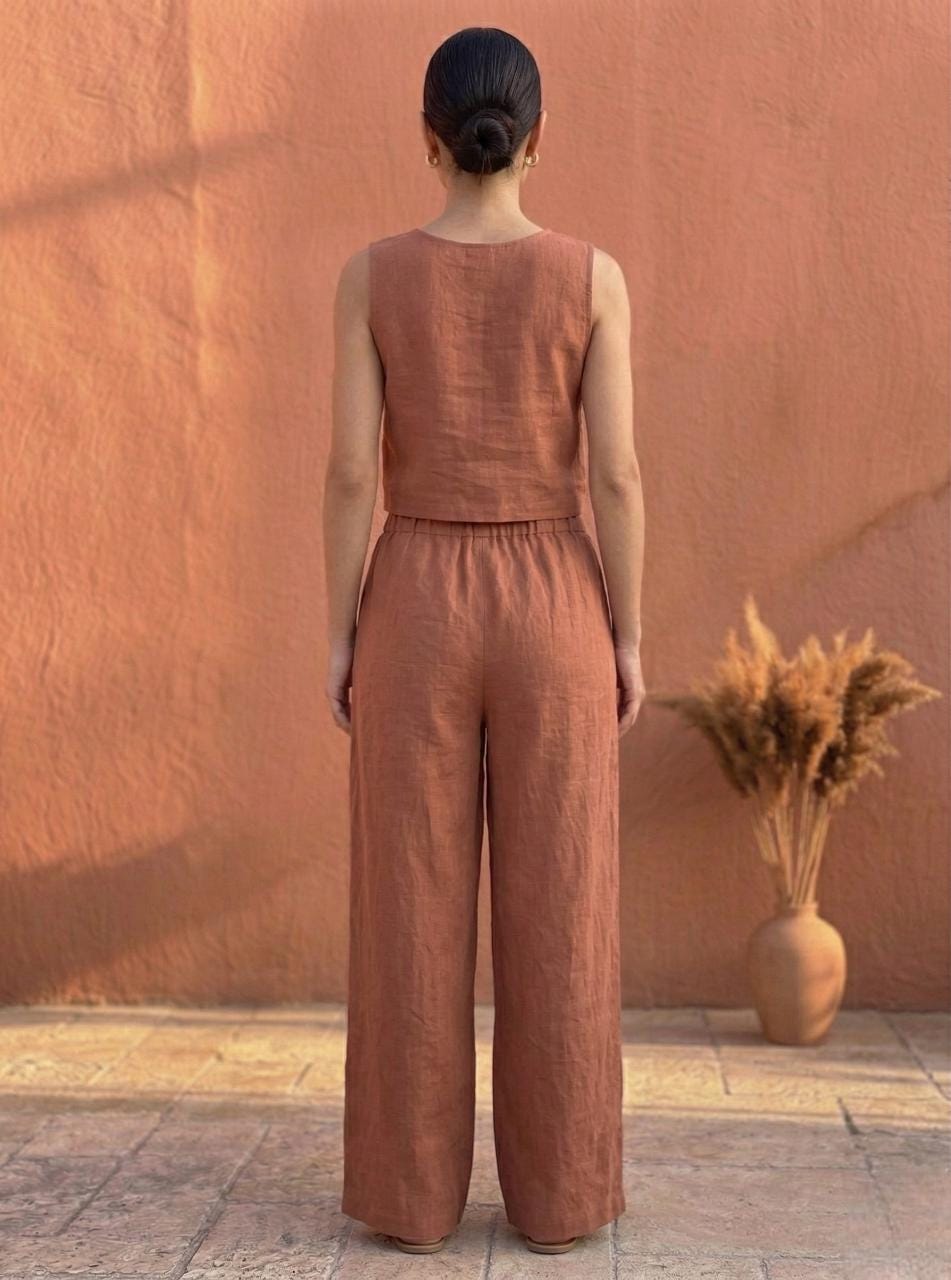 Artensy Women's Linen Palazzo Pants High Waist Relaxed Fit Culottes