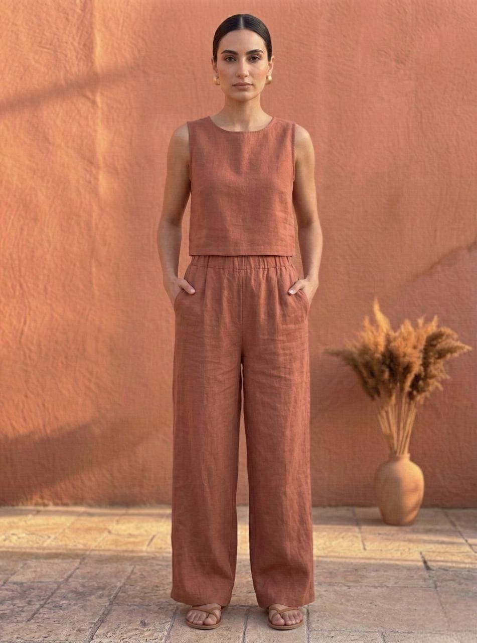 Artensy Women's Linen Palazzo Pants High Waist Relaxed Fit Culottes
