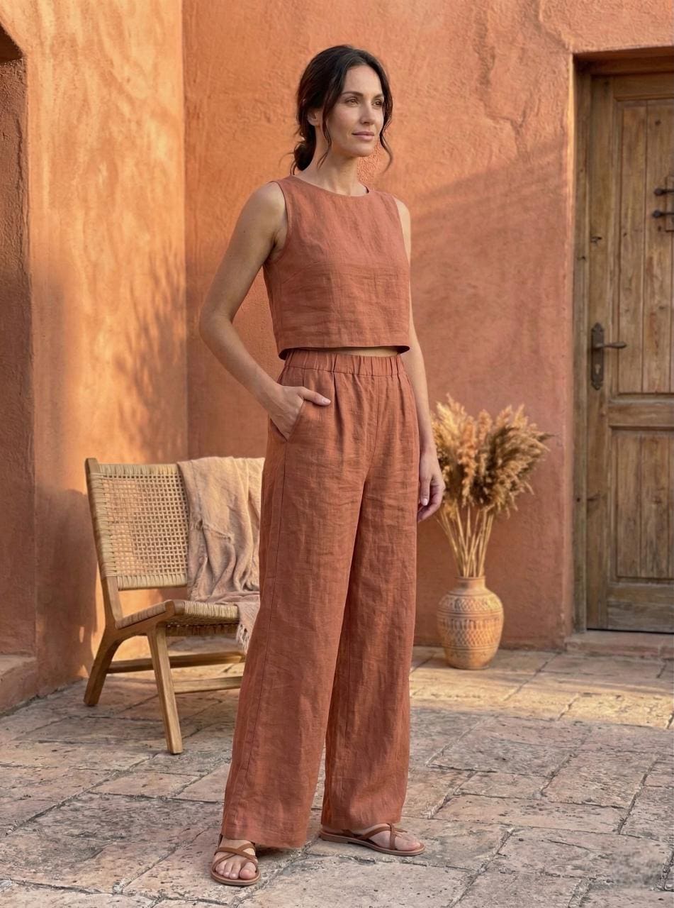 Artensy Women's Linen Palazzo Pants High Waist Relaxed Fit Culottes