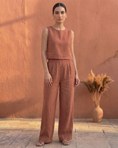Artensy Women's Linen Palazzo Pants High Waist Relaxed Fit Culottes