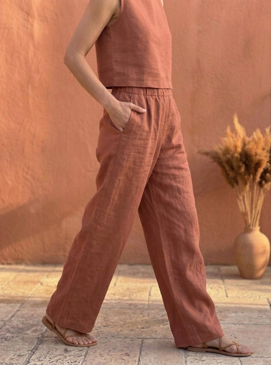 Artensy Women's Linen Palazzo Pants High Waist Relaxed Fit Culottes