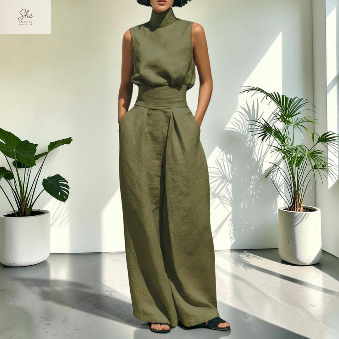 She Coastal Collective Sleeveless Linen Two Piece Wide Leg Set