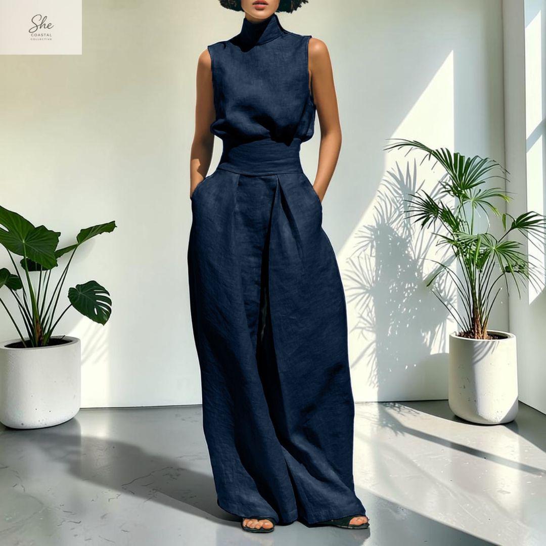She Coastal Collective Sleeveless Linen Two Piece Wide Leg Set